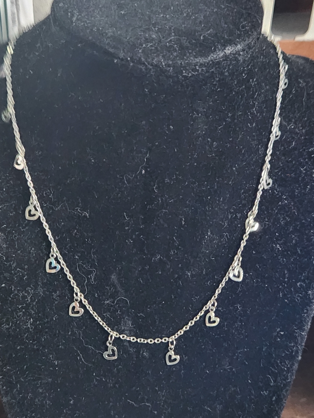 Silver Tone Heart Charm Necklace - Delicate Dangle Hearts